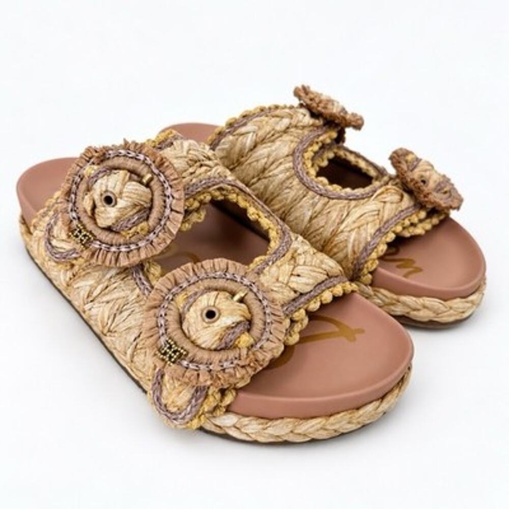 Sam Edelman Reina Slide Sandals Size 8.5 Beige Raffia